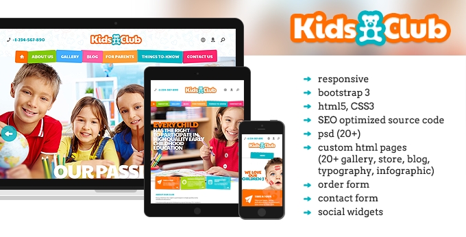 The main page of Kids Club website template